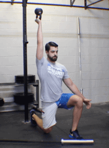 half kneeling bottoms up kettlebell press